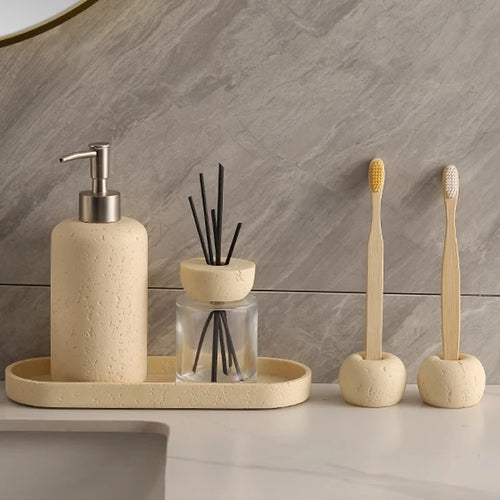 Retro Natural Stone Press on Shower Gel Dispensing Bottle, Home Storage Bottles, Bathroom Appliances, Wash Basin, Tabletop Ornam - vue 6 sur 12