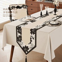 Chemin de table lin motif floral végétal vintage campagne 7 mots