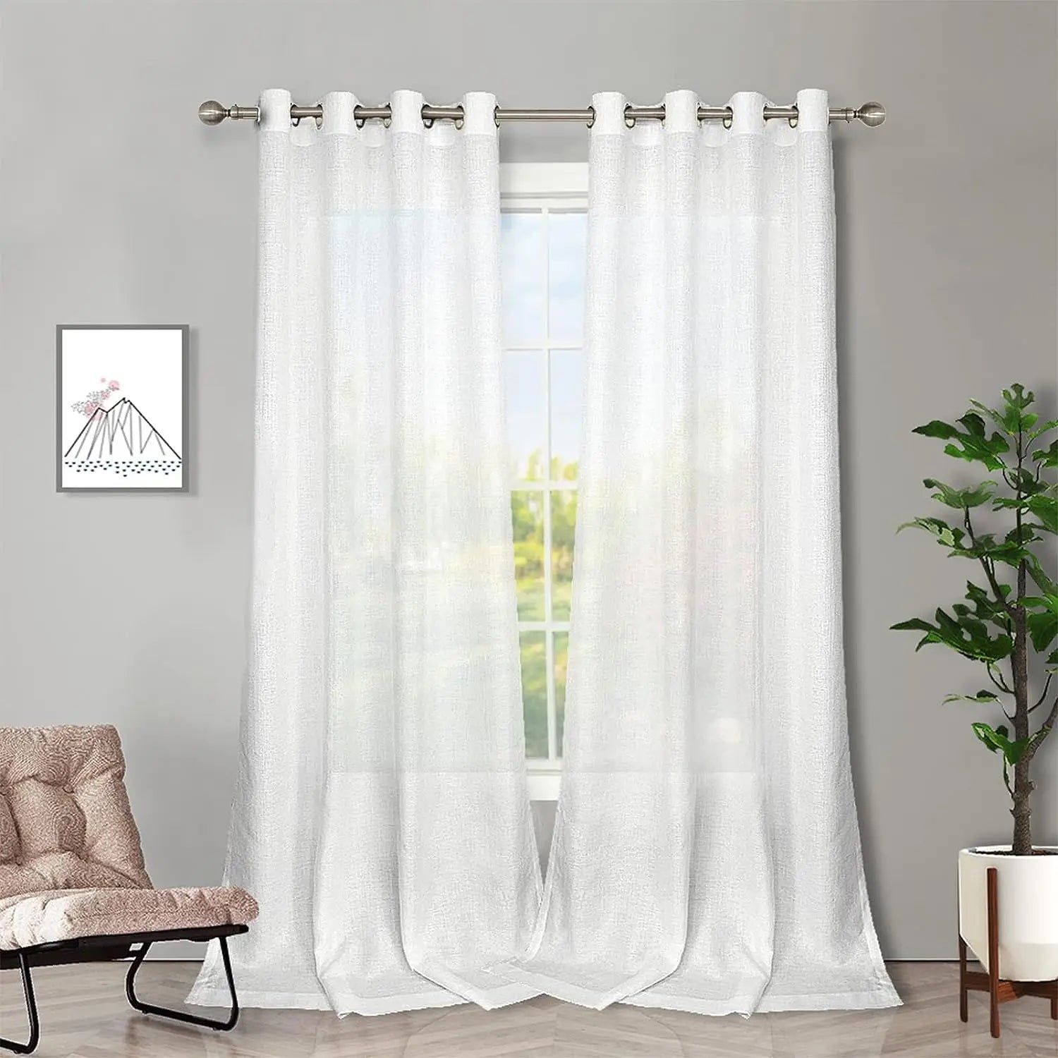 Voilage tulle imitation lin sur mesure style moderne - vue 2 sur 7