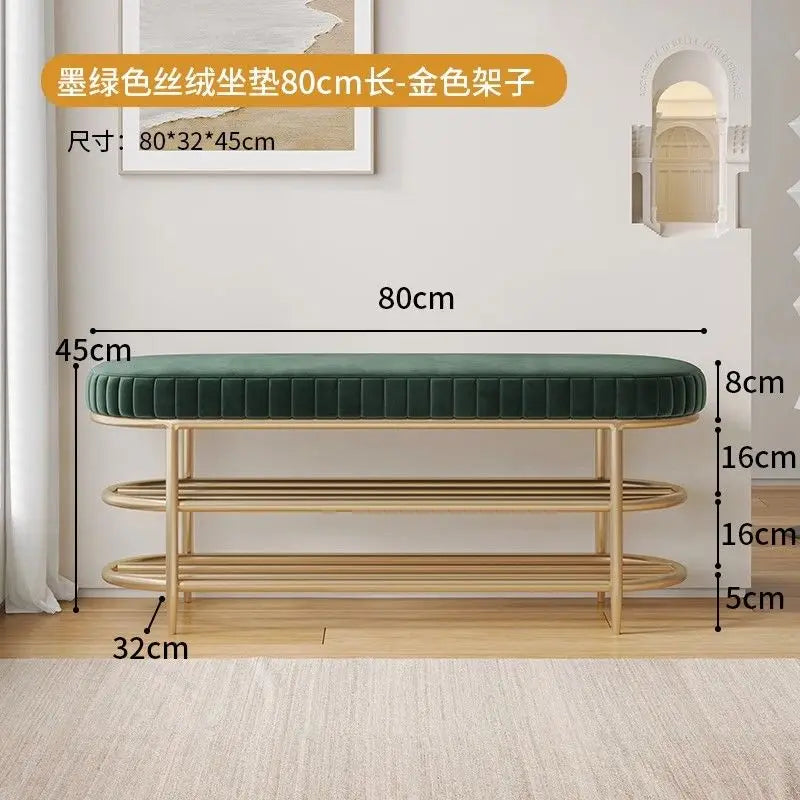tabouret à chaussures pouf ottoman souple en cuir flanelle et coussin - vue 11 sur 18