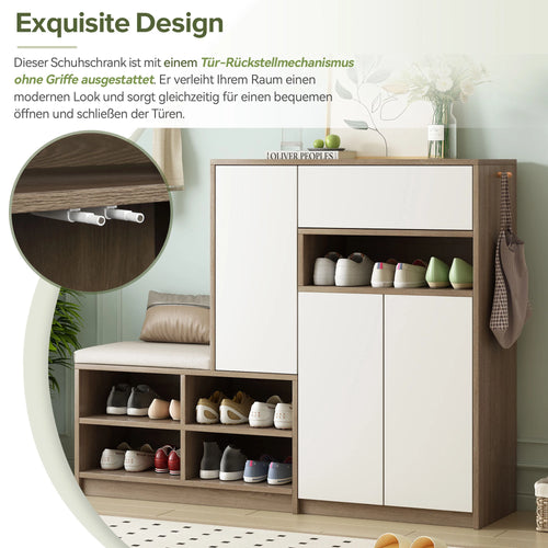 Shoe storage bench &amp; shoe cabinet, multi-functional shoe rack with padded seat, versatile shoe storage - vue 3 sur 5