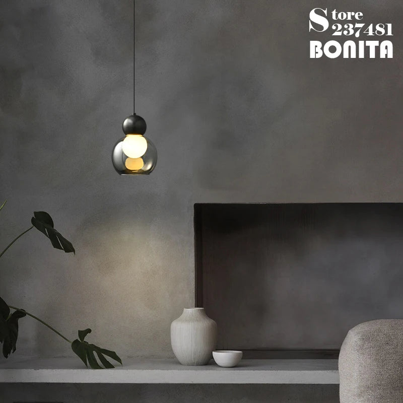 suspension en verre transparent avec tête en cuivre décorative - vue 7 sur 10