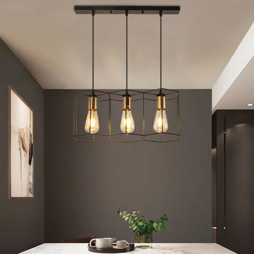 lustre créatif led moderne avec cadre métallique géométrique