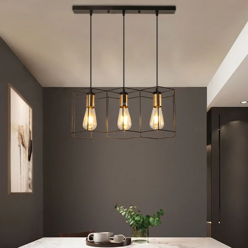 lustre créatif led moderne avec cadre métallique géométrique - vue 7 sur 11