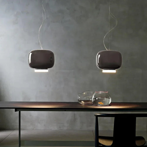 suspension moderne en verre design lumineux et coloré - vue 4 sur 9
