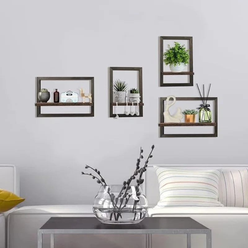 4 Pcs Floating Shelves for Wall, Rustic Wood Wall Shelves for Wall Decor Mounted Shelves Bathroom, Living Room, Kitchen Storage
