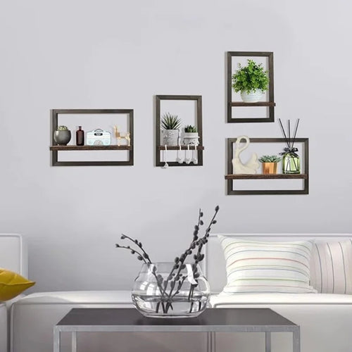4 Pcs Floating Shelves for Wall, Rustic Wood Wall Shelves for Wall Decor Mounted Shelves Bathroom, Living Room, Kitchen Storage - vue 3 sur 7