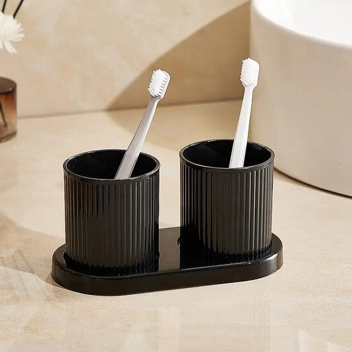 Washing Cup Toothbrush Holder Portable Couple Washing Mouth Cups, Plastic Toothbrush Cup with Tray Base, Bathroom Accessories - vue 10 sur 9