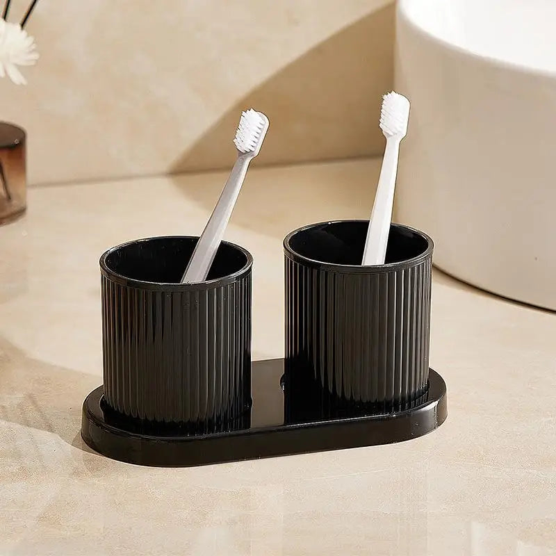 Washing Cup Toothbrush Holder Portable Couple Washing Mouth Cups, Plastic Toothbrush Cup with Tray Base, Bathroom Accessories - vue 9 sur 9