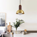 Minimalist Japanese style chandelier in black walnut with brass wall light