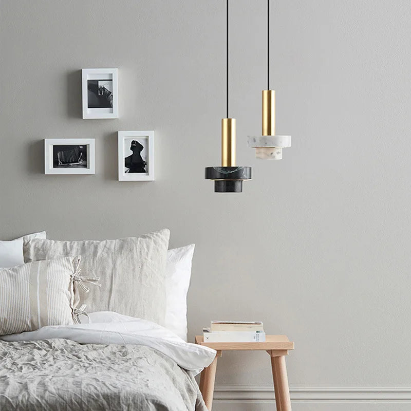 Suspension Lustre nordique Simple moderne luxe marbre Restaurant couloir allée café balcon bar chevet lampe décorative - vue 4 sur 9