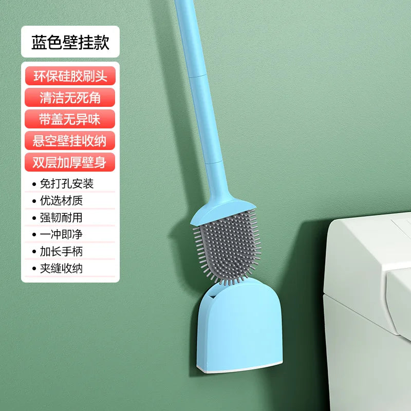 brosse de toilette en silicone avec support suspendu et manche long - vue 7 sur 8