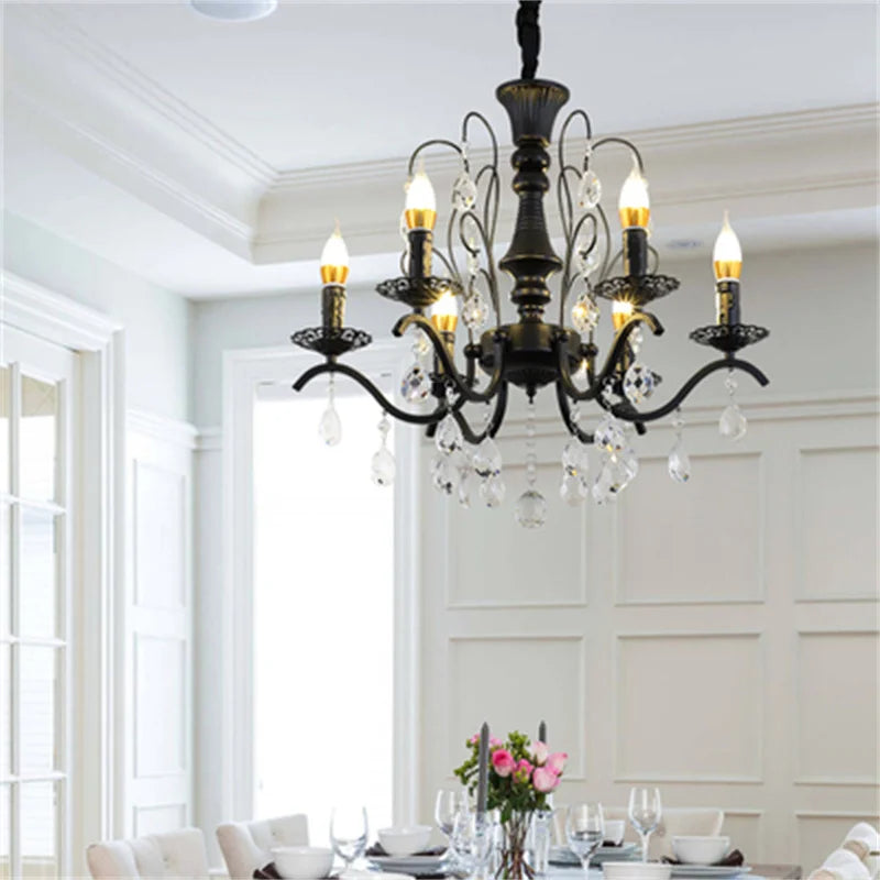 lustre en fer forgé avec suspensions en cristal pour intérieur élégant - vue 4 sur 10