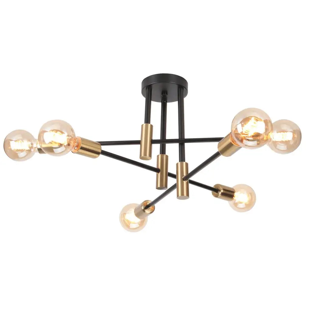 plafonnier rétro en fer forgé LED noir et or E27 lumière salon barre décoration moderne luminaire maison - vue 17 sur 19