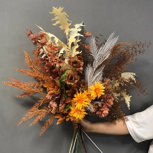 Autumn Rayon Rose Botanical Bouquet, DIY Flower Arrangement, Wedding Party, Home Garden Decor Accessories, Fake Plants - vue 2 sur 10