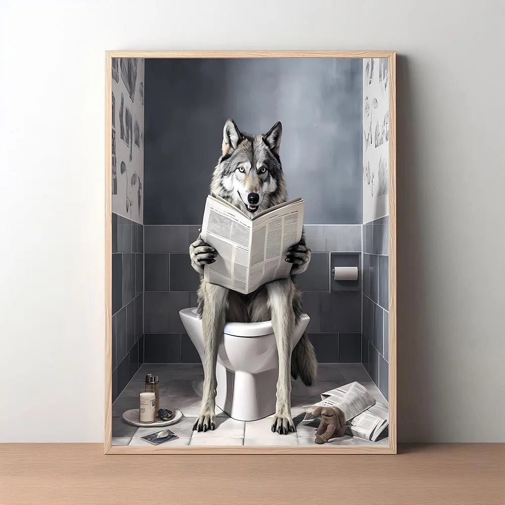 Animal On the Toilet Canvas Painting, Funny Bathroom Wall Art Pictures Prints, Black And White Animal Poster, Home Decor Murals - vue 4 sur 7