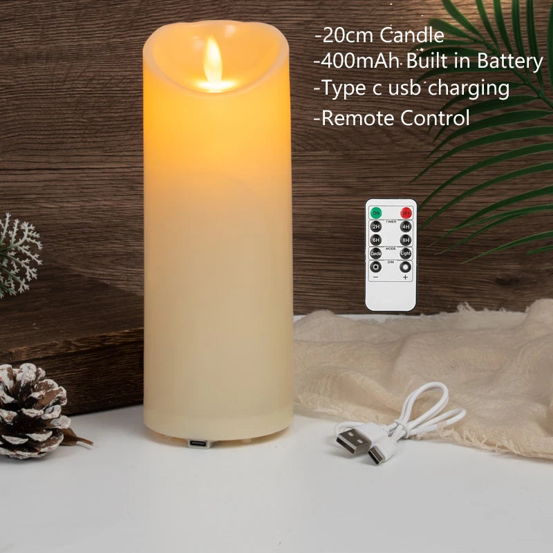 bougie pilier led rechargeable à distance avec minuterie et ambiance festive - vue 13 sur 13