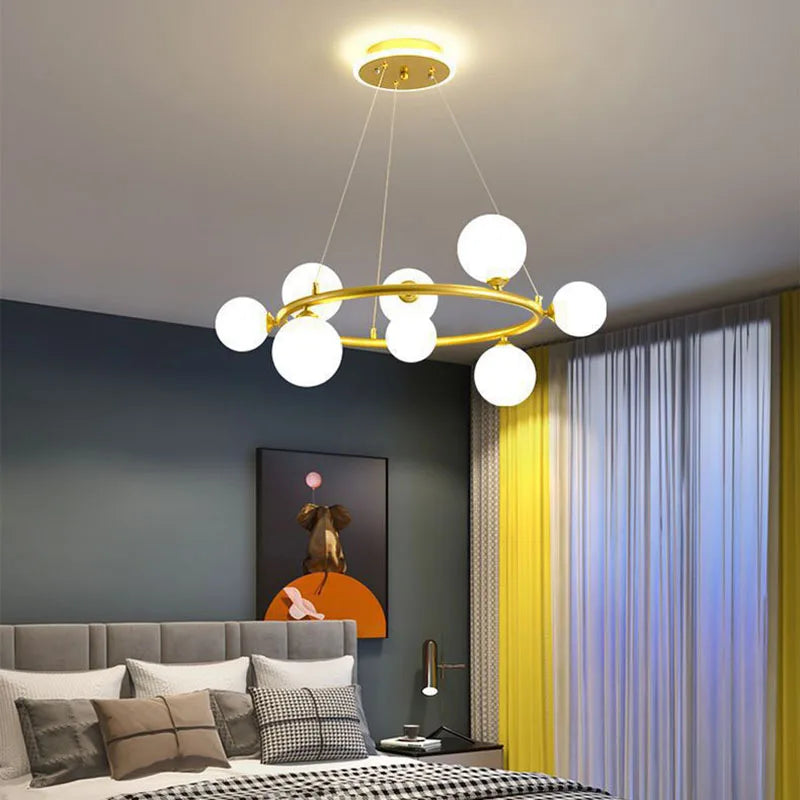 lampe suspendue nordique avec boule de verre et anneau mat réglable - vue 3 sur 14