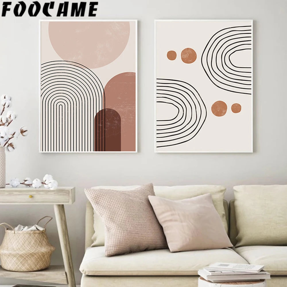 abstrait géométrie ligne soleil levant lune toile déco murale - vue 6 sur 13