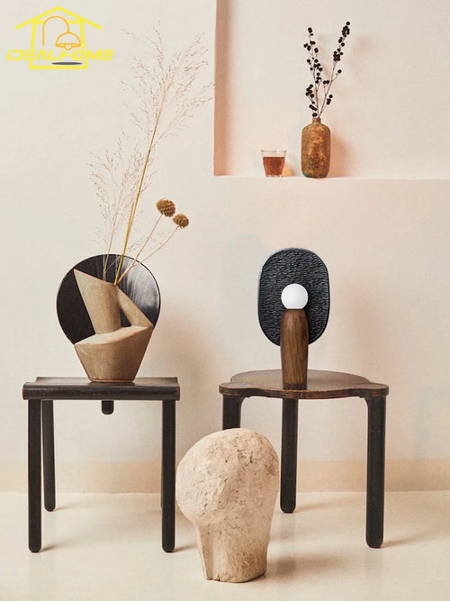 Japanese wabi-sabi vintage solid wood table lamp - vue 8 sur 8