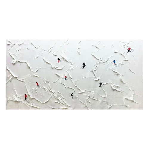 Custom Hand-painted Oil Painting Skiing, White Snow Scene, Living Room Decorative Painting Abstract Knife Painting Thick Texture - vue 9 sur 8