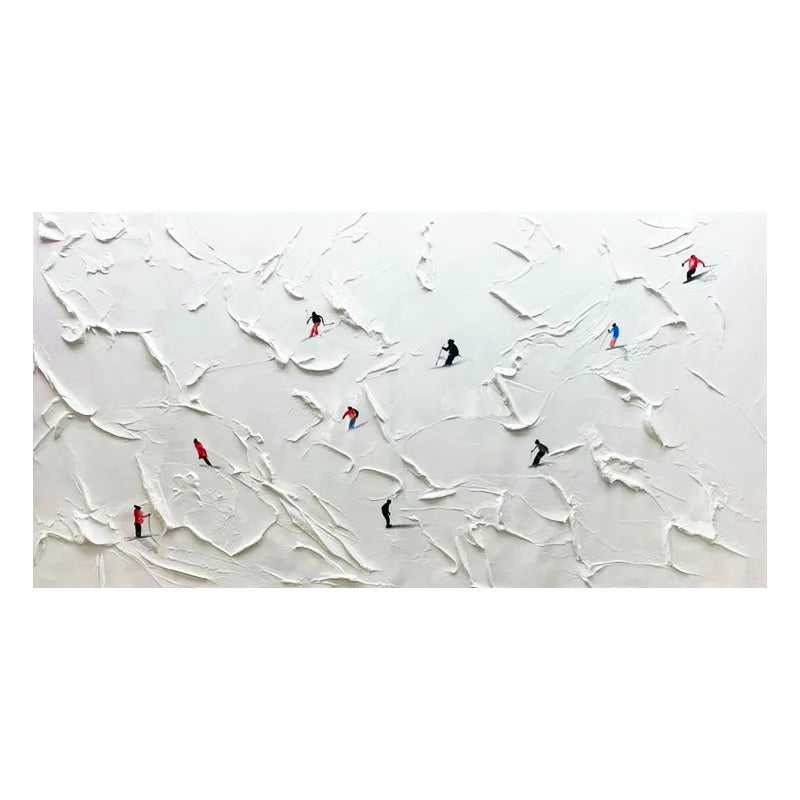 Custom Hand-painted Oil Painting Skiing, White Snow Scene, Living Room Decorative Painting Abstract Knife Painting Thick Texture - vue 8 sur 8