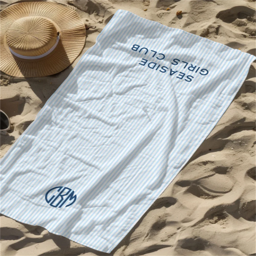 Serviette de plage rayures preppy monogramme personnalisée