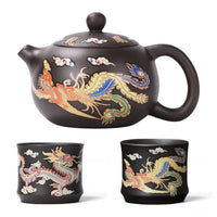 Théière argile yixing dragons phoenix style gongfu artisanal