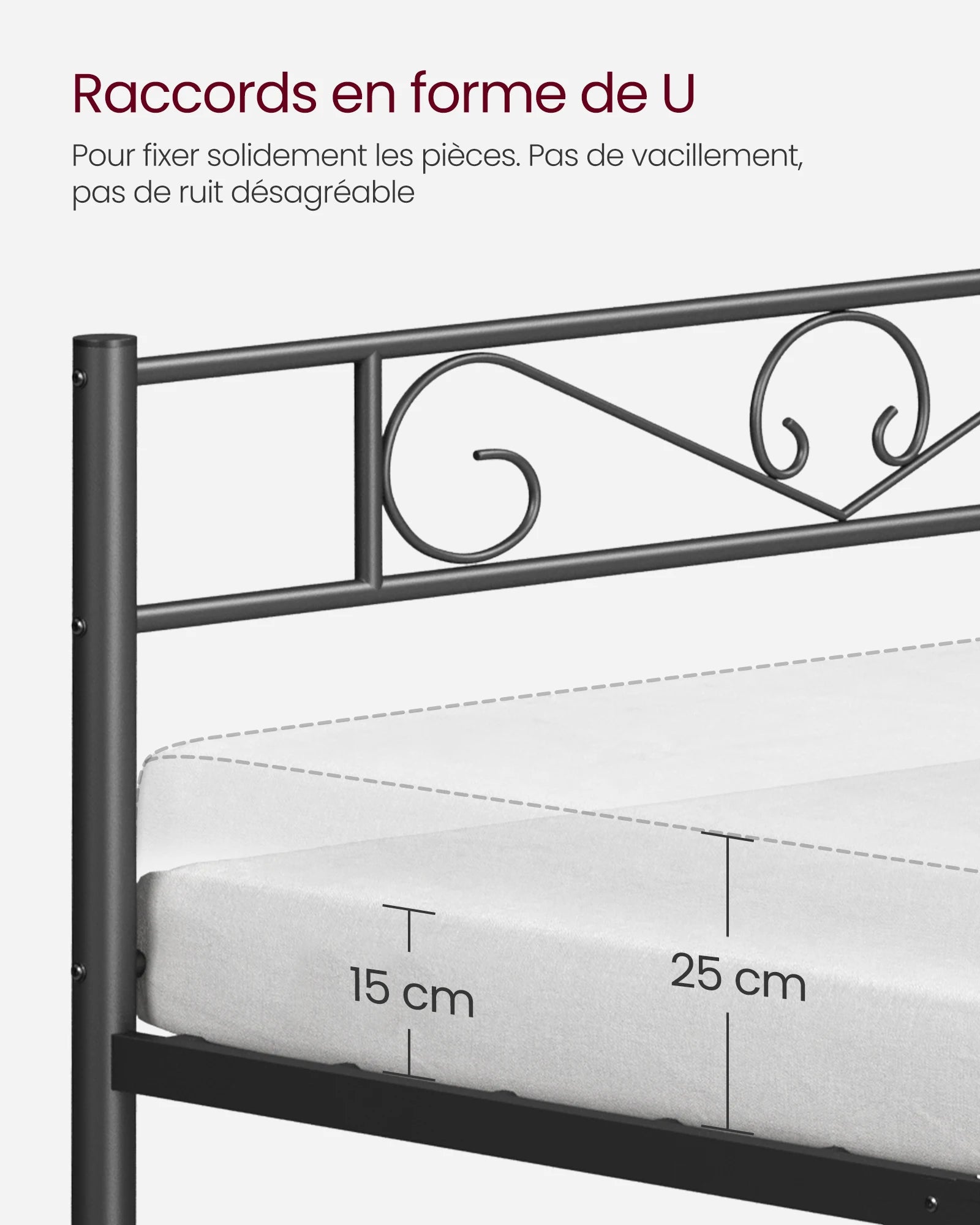 VASAGLE Single Bed Frame, Metal Bed Frame, Fits 90 x 190 cm Mattress, Easy Assembly, for Small Spaces, Guest Room - vue 5 sur 8
