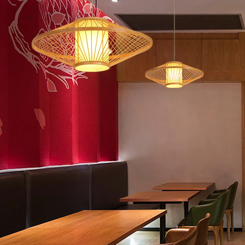 lustre en bambou tissage thé zen loft japonais éclairage intérieur