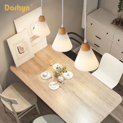 lampe suspendue nordique en bois et verre postmoderne en u