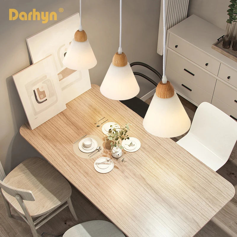lampe suspendue nordique en bois et verre postmoderne en u