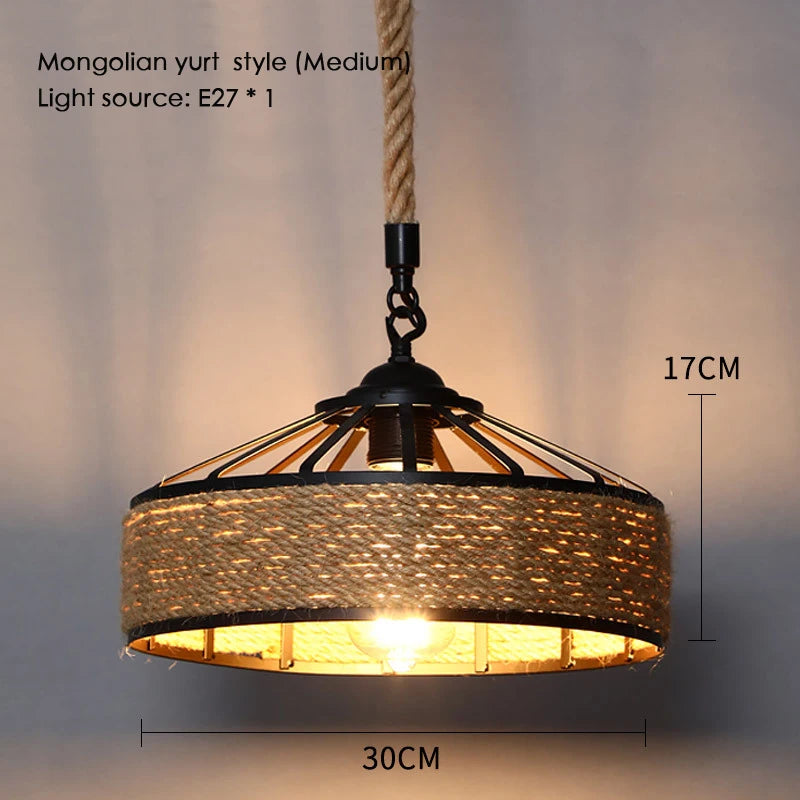 Sisal chanvre corde suspension plafonnier Lustre suspendu Lustre fer main tressage rustique rétro pour salle à manger décor - vue 10 sur 28