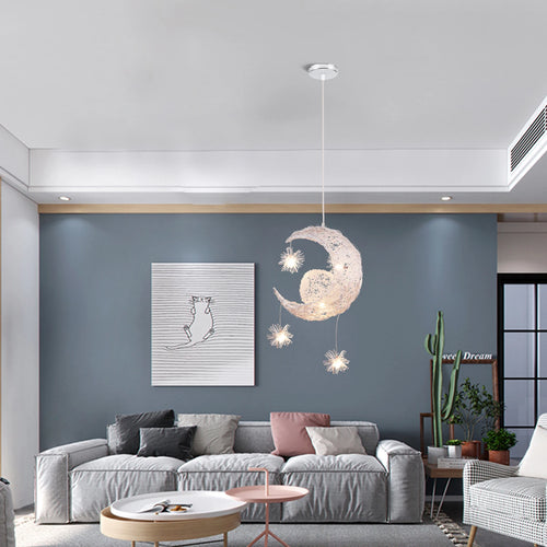 lampe suspendue créative en forme d'étoile et de lune led