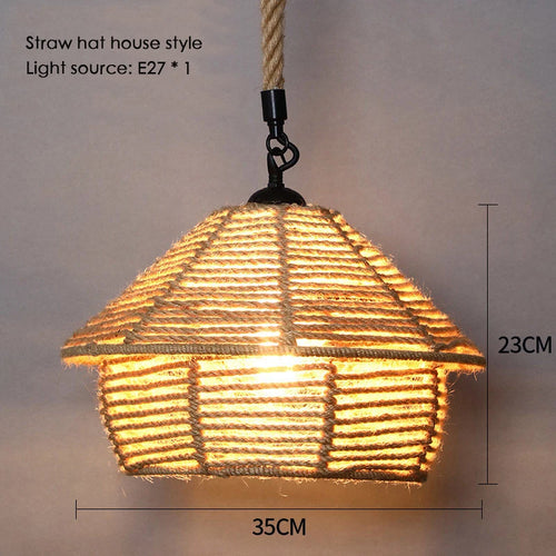 Sisal chanvre corde suspension plafonnier Lustre suspendu Lustre fer main tressage rustique rétro pour salle à manger décor - vue 18 sur 28