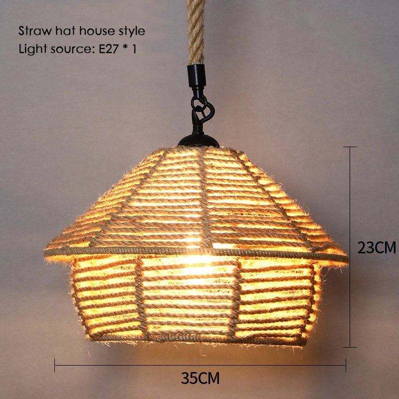 Sisal chanvre corde suspension plafonnier Lustre suspendu Lustre fer main tressage rustique rétro pour salle à manger décor - vue 17 sur 28