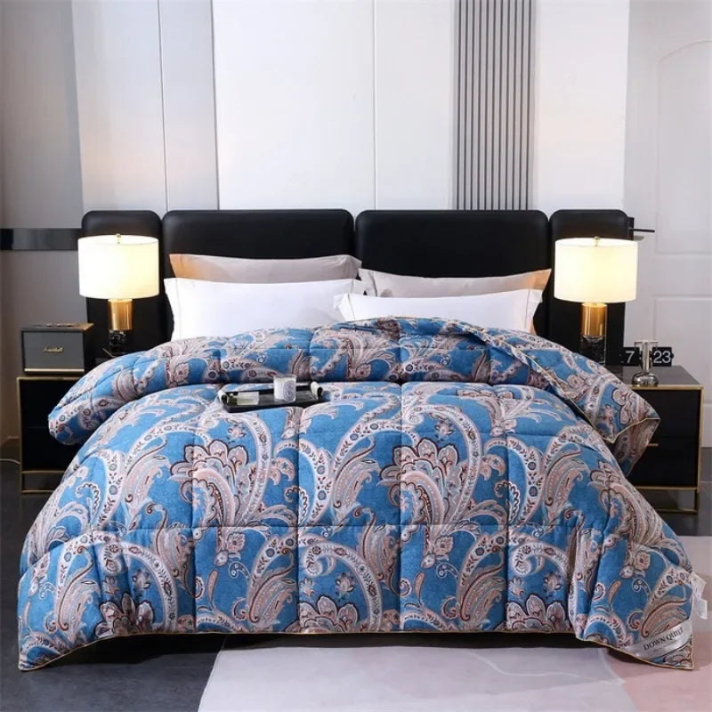 New 95 printed hotel down quilt thickened warm white goose down winter quilt , easy temperature locking - vue 4 sur 6