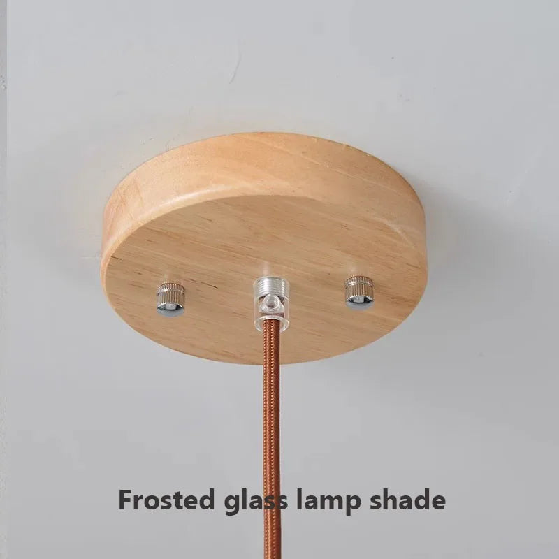 Suspension à rayures en verre blanc nordique lustre de Restaurant en bois Simple pour salle à manger cuisine chevet lampe suspendue au plafond - vue 6 sur 9