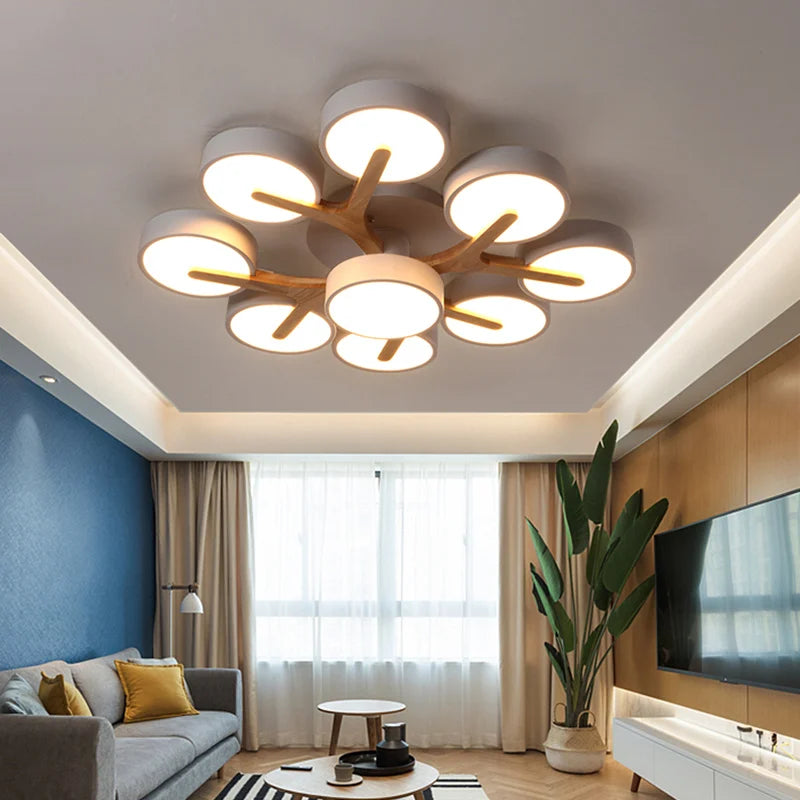 lustre nordique macaron led en bois pour décoration intérieure - vue 4 sur 15