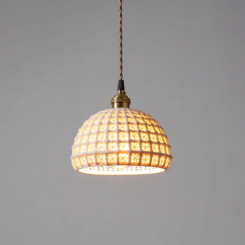 suspension LED blanc en céramique luminaires maison éclairage intérieur chambre salon à côté nordique moderne cuivre suspension lampe - vue 4 sur 23