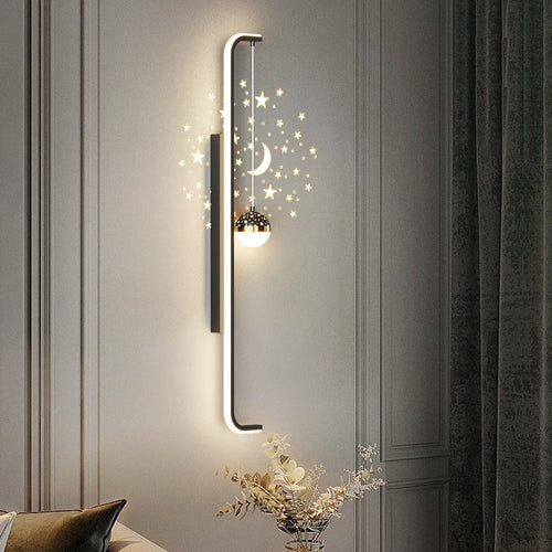 Modern Long Wall Lamps Living Room Wall Light TV Background Decorative Night Lights Black White Gold Star Projection AC 220V