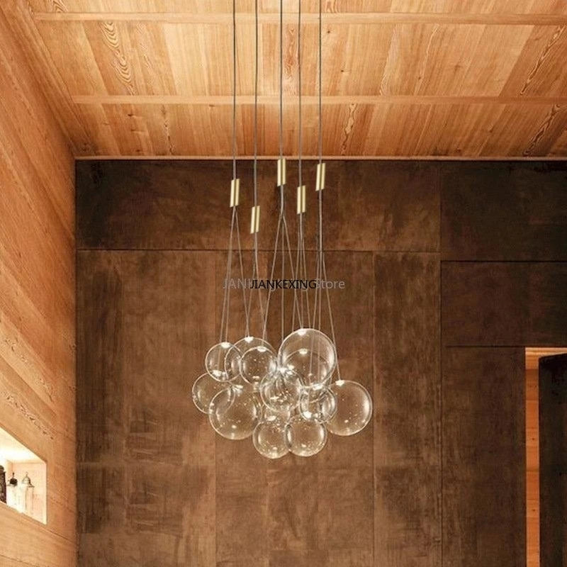 Nordic minimalist glass designer chandelier with LED - vue 4 sur 10