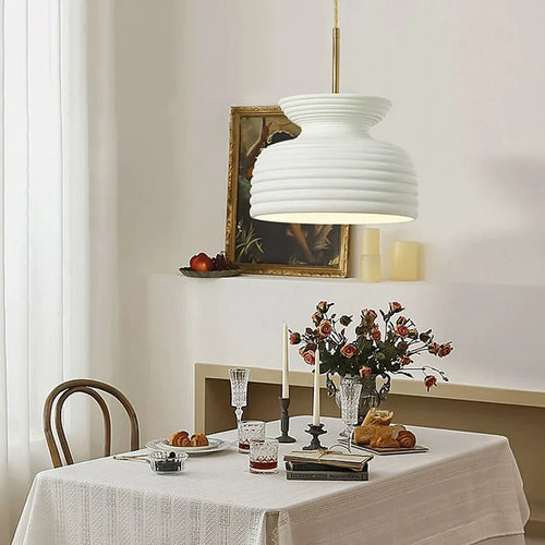 Minimalist Nordic LED chandelier in cream style for restaurant - vue 5 sur 16