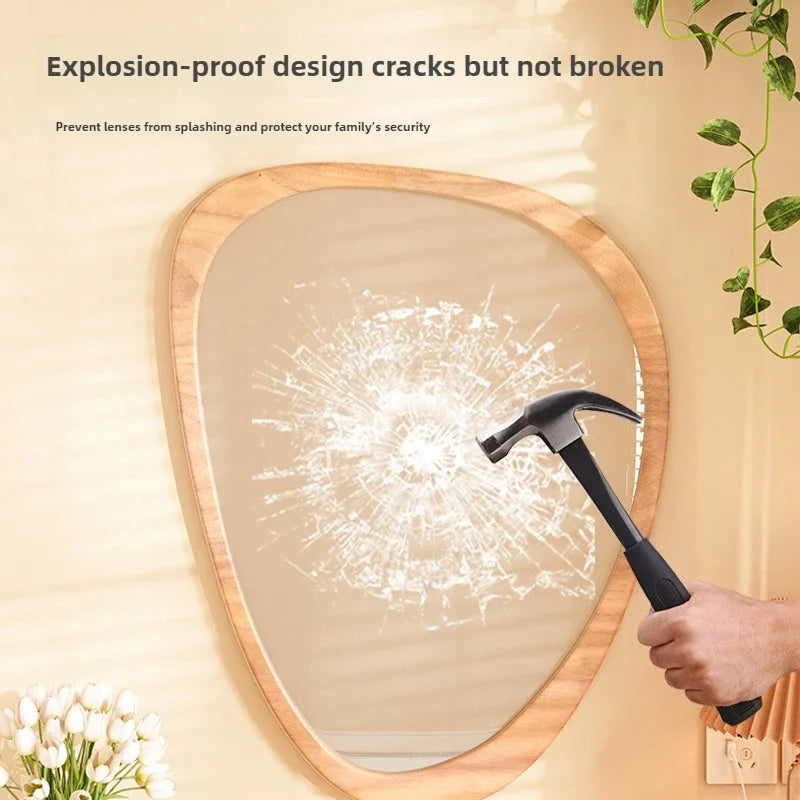 miroir en bois vintage tendance avec verre irrégulier pour maquillage HD - vue 3 sur 10