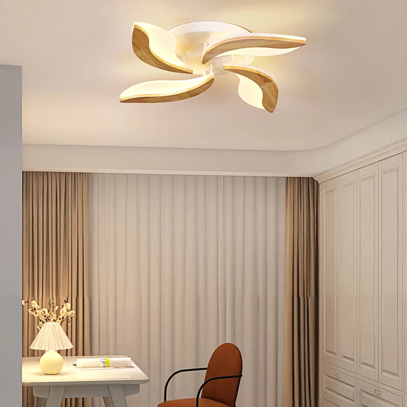 lustre moderne en bois avec luminaires en acrylique à LED - vue 4 sur 12