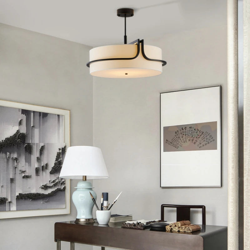lustre en fer de Style chinois moderne personnalité créative Simple hôtel salon chambre Restaurant tissu suspendus lumières - vue 4 sur 8