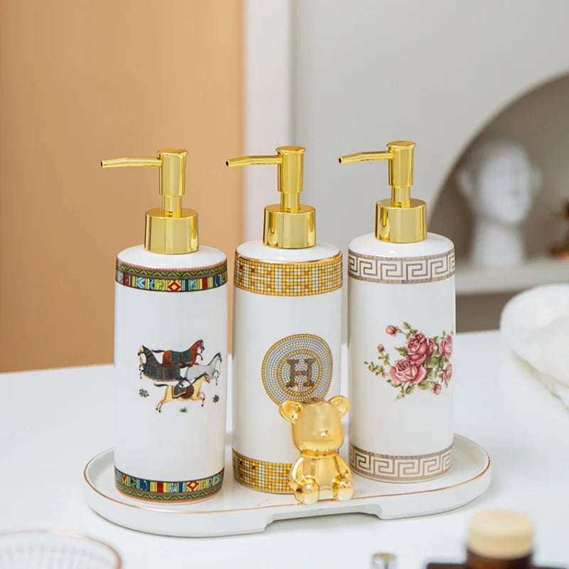 WHYOU-Cermic Liquid Soap Dispensers, Lotion Bottle, Emulsion, Latex Hand Wish Bottles, Light Luxury Bathroom Accessories Set - vue 6 sur 13