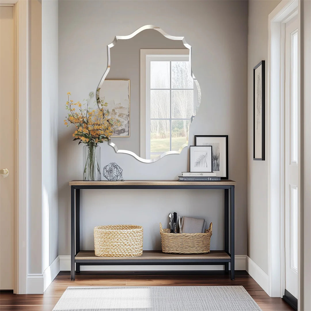 LUVODI Minimalist Frameless Wall Hanging Mirror Asymmetrical Vanity Mirror with Beveled Edge for Bathroom,Entryway - vue 4 sur 8