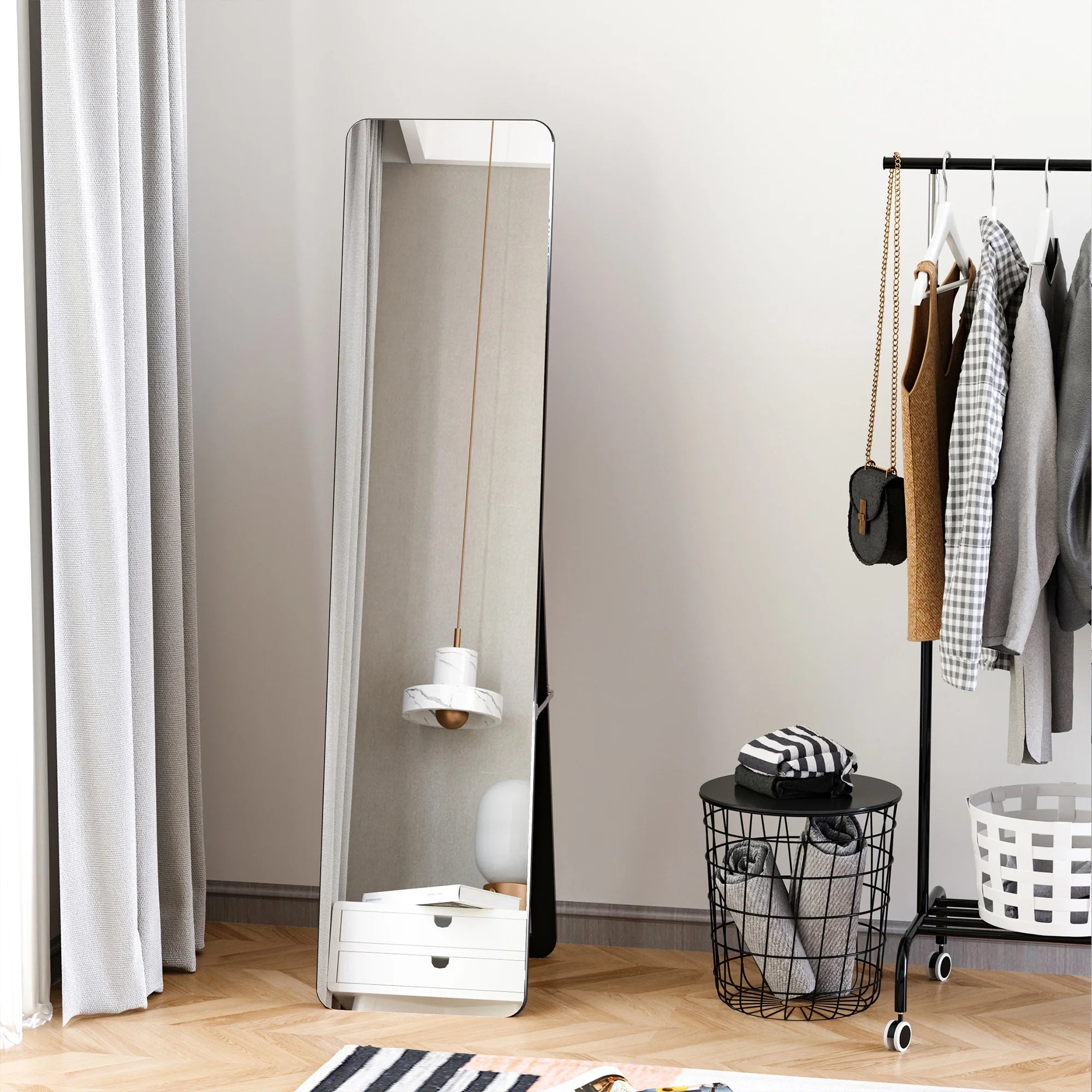 miroir sur pied avec cadre en bois élégant et moderne - vue 8 sur 7