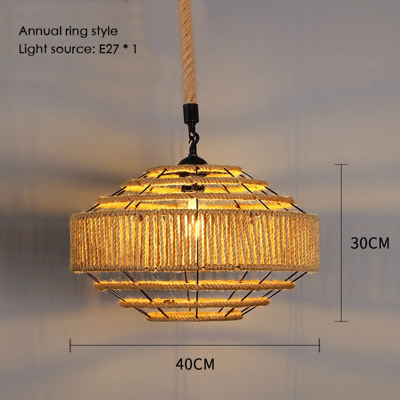 Sisal chanvre corde suspension plafonnier Lustre suspendu Lustre fer main tressage rustique rétro pour salle à manger décor - vue 25 sur 28